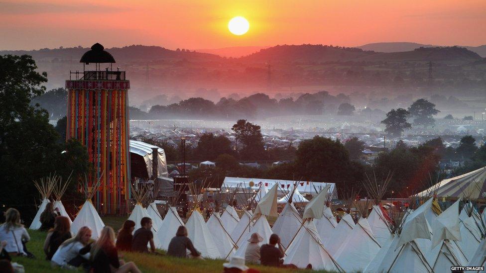 View of Glastonbury from the top of a hill