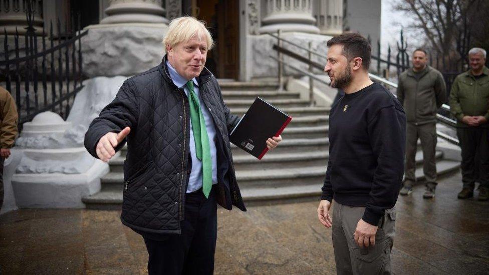 Boris Johnson meeting President Volodymyr Zelensky in Kyiv on 22 January 2023