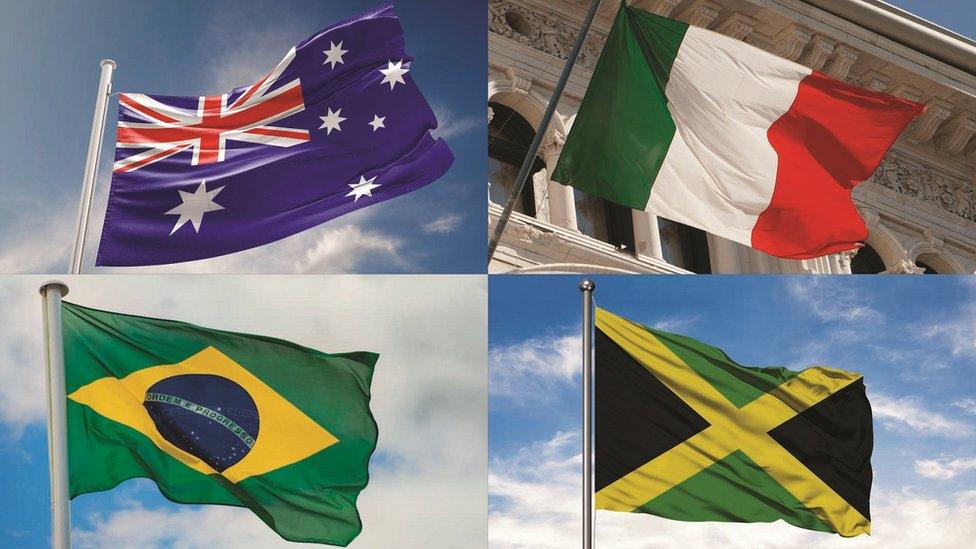 Australia, Italy, Brazil, Jamaica flag