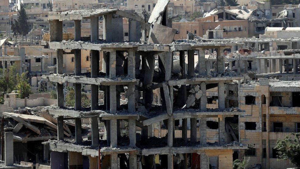 A destroyed building in Raqqa, Syria, 2017