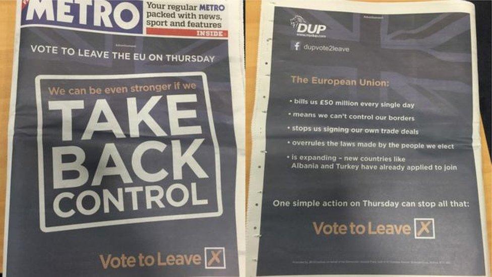 The party took out a wraparound ad in the Metro asking voters to 'Take Back Control'