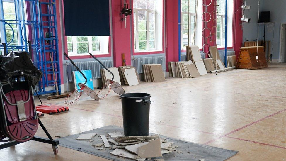 Damage inside Parks Primary School in Leicester which has been affected with sub standard reinforced autoclaved aerated concrete (Raac)