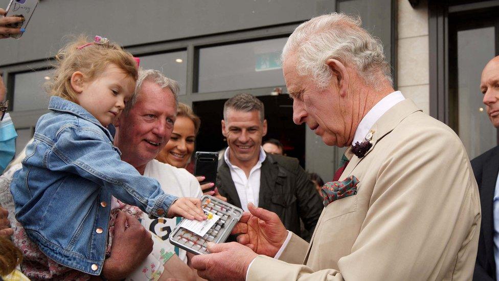 The former Prince of Wales received a gift from well-wishers in Morecambe