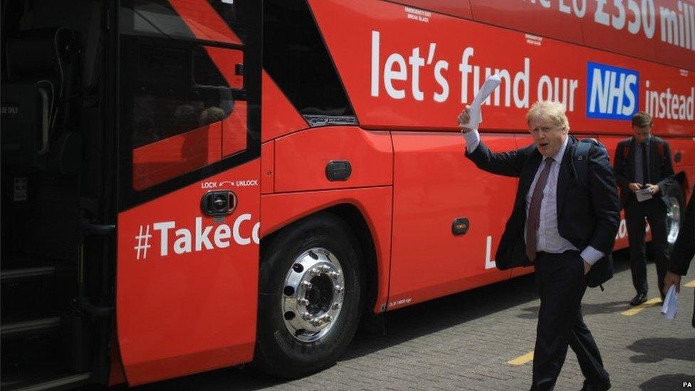 Boris Johnson about to board Vote Leave bus during 2016 referendum