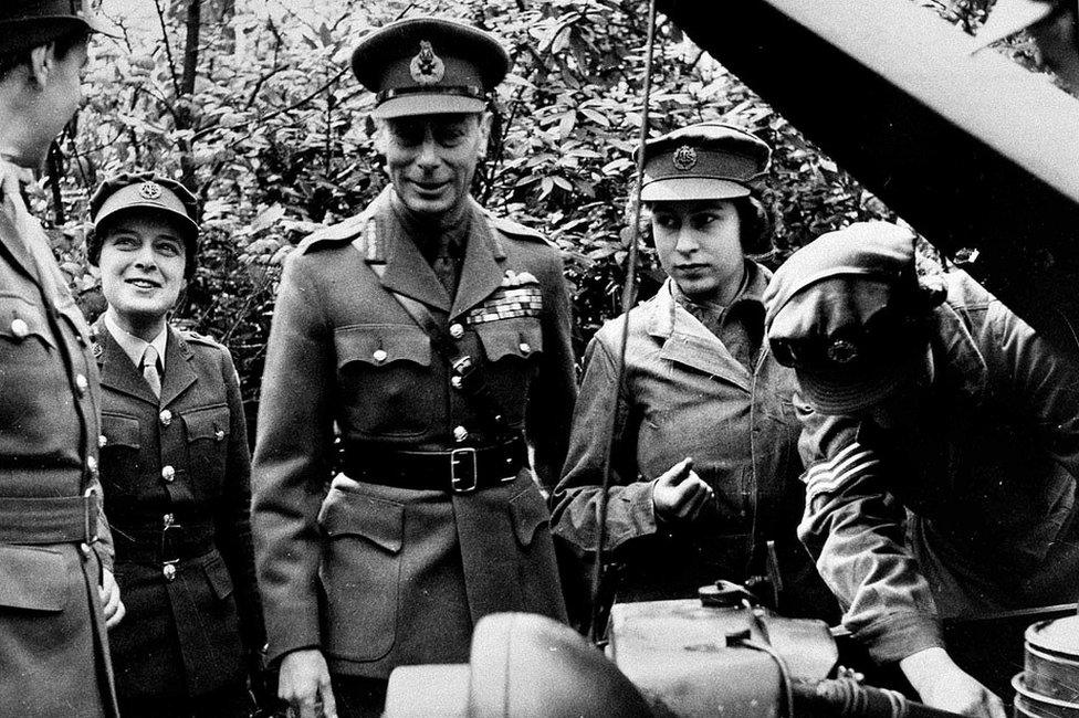 King George VI during a visit to the Auxiliary Territorial Service, 1945