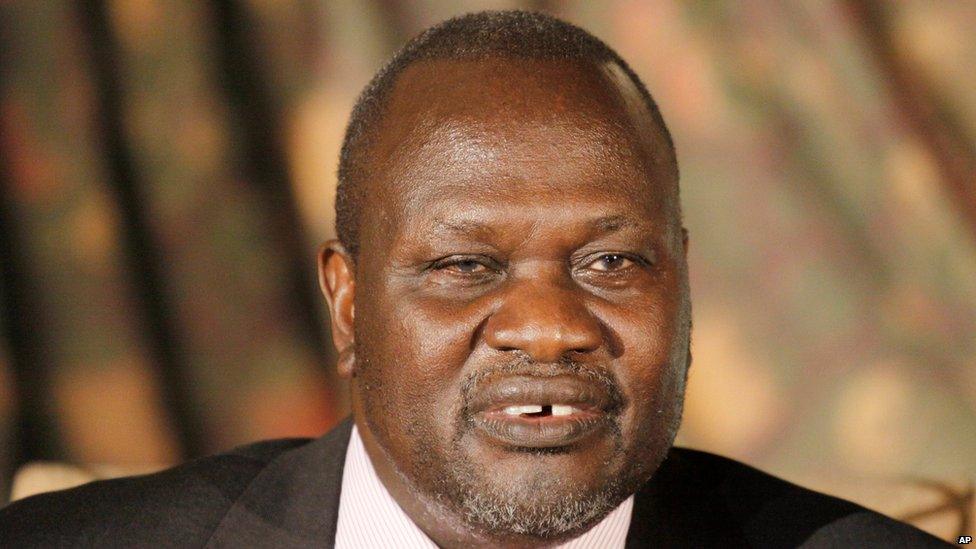 South Sudan rebel leader Riek Machar addresses journalists during a news conference in Nairobi, Kenya , 8 July 2015