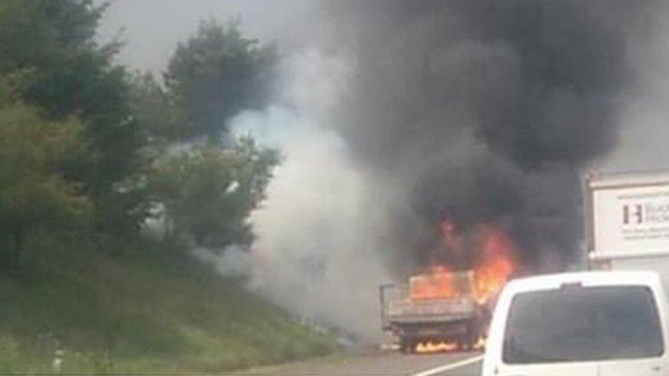 Lorry on fire