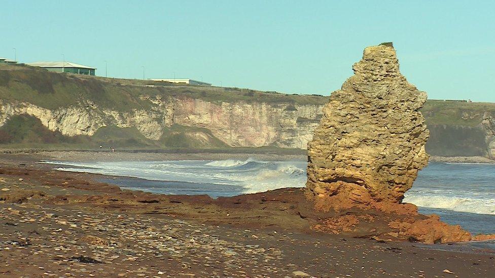 Rock formation showing old coal spoils on Blast Beach