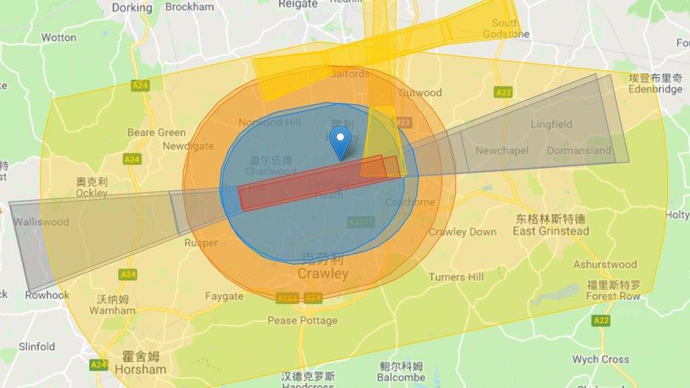 Map of Gatwick with geo-fencing overlaid