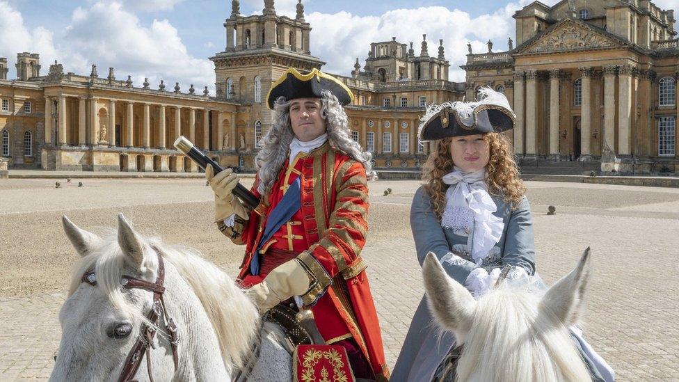 Actors in front of Blenheim Palace