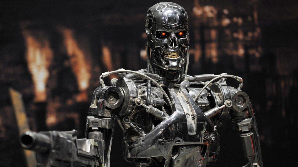 A full-scale figure of a terminator robot "T-800", used in the movie Terminator 2, is displayed at a preview of the Terminator Exhibition in Tokyo on March 18, 2009.