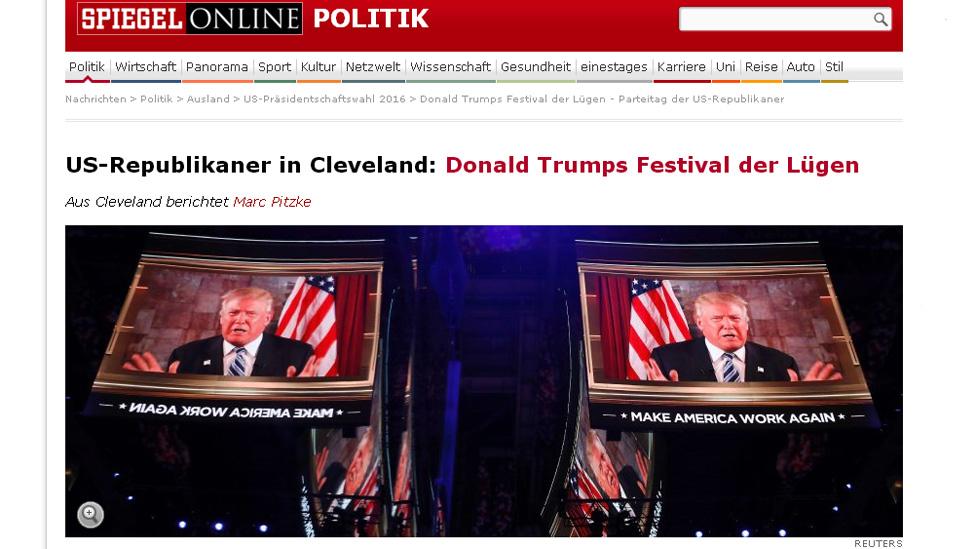 Screen grab of Spiegel's article on Trump's nomination