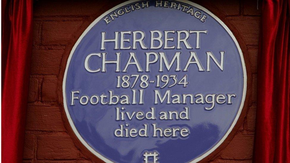 An English Heritage blue plaque to commemorate Herbert Chapman the Arsenal Football Club manager