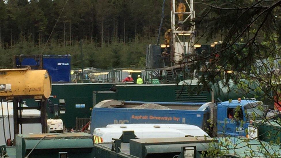 A close-up of the drilling operation