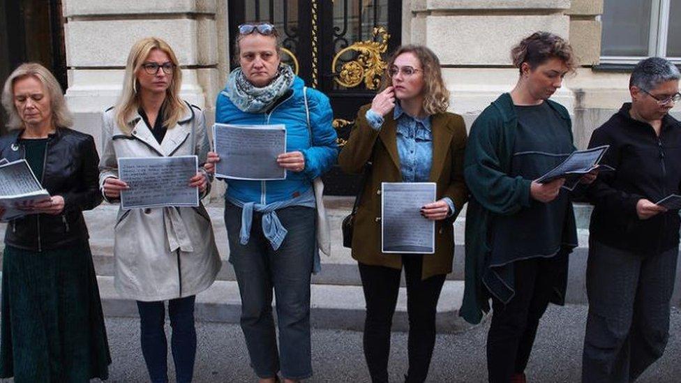 Activists in front of parliament in Zagreb