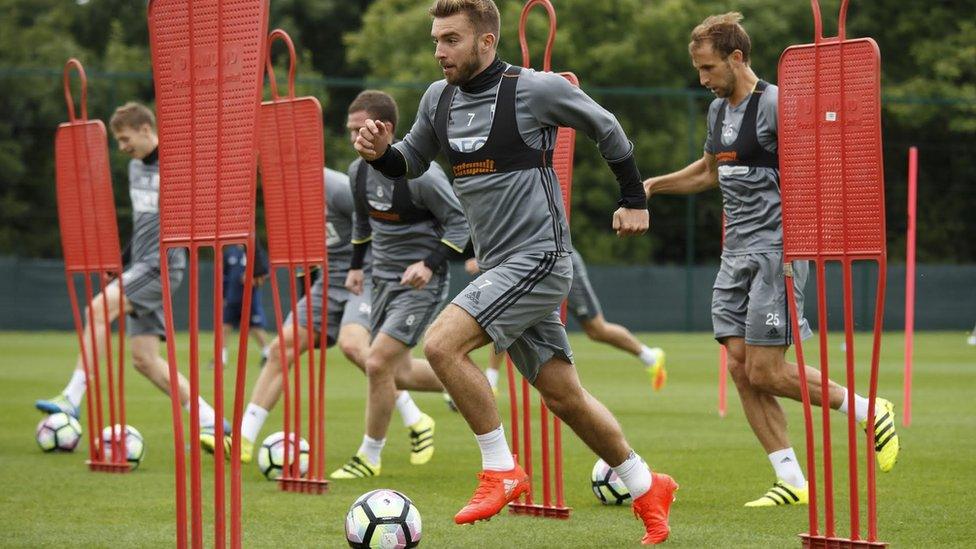 West Bromwich Albion players wear fitness trackers in training