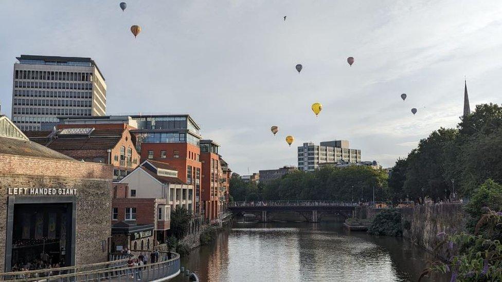 Balloons in the sky above Bristol city centre