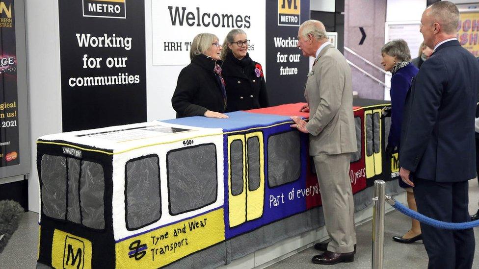 Prince Charles and a knitted Metro carriage