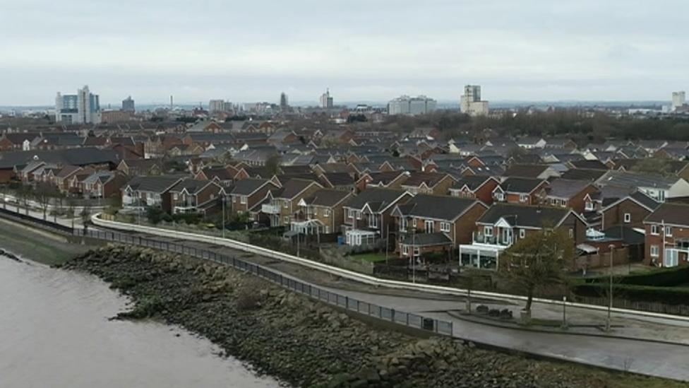 Aerial view of flood defences