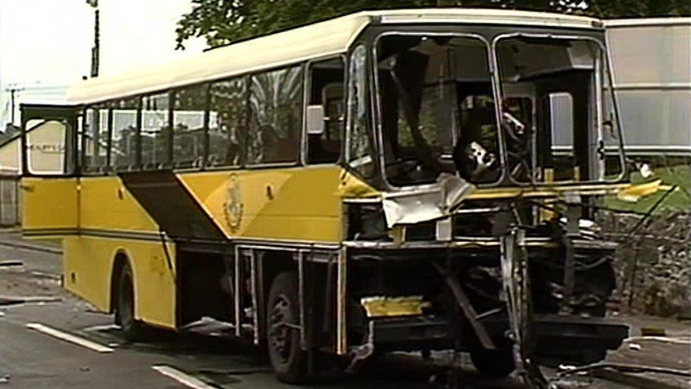 A school bus in which Arlene Foster had been travelling that was bombed by the IRA