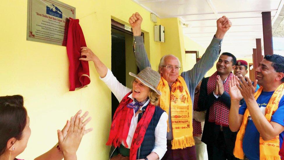 Doug Scott and his wife Trish opening a school in Nepal