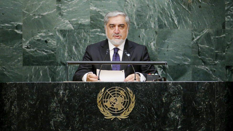 Chief Executive Officer of Afghanistan Abdullah Abdullah addresses attendees during the 70th session of the United Nations General Assembly at the UN headquarters in New York (28 Sept 2015)