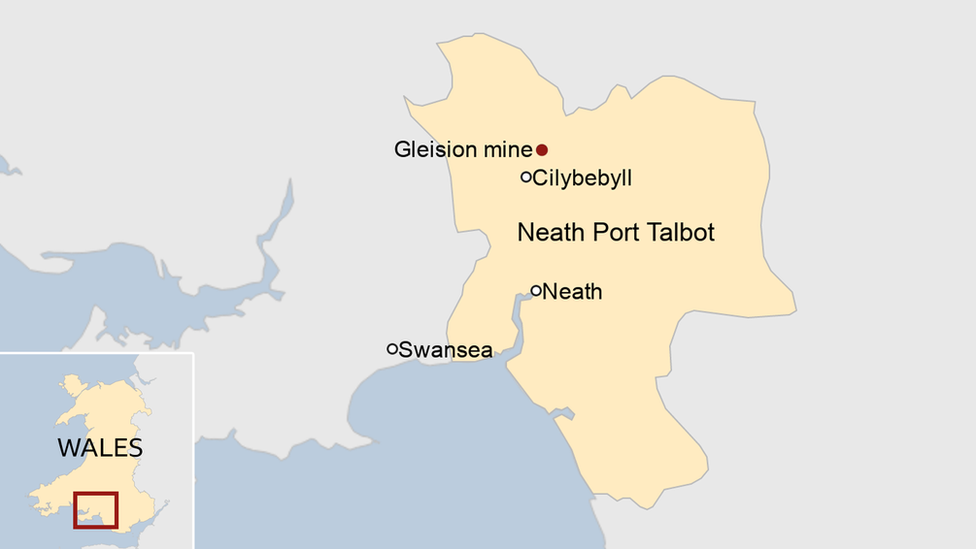 A map showing the location of the Gleision mine