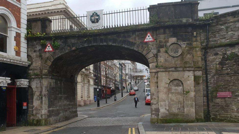 The bottom of Shipquay Street in Derry.