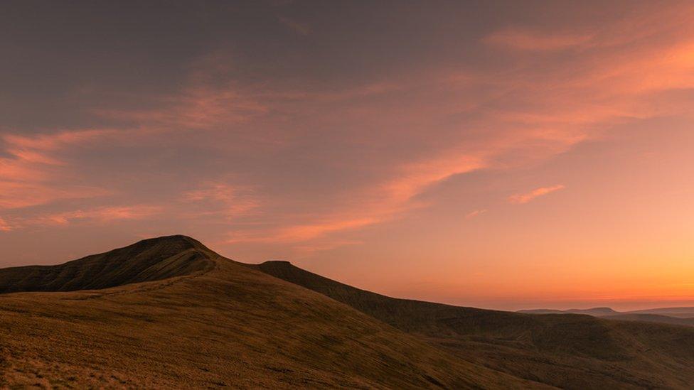 Pen y Fan and Corn Du in the Brecon Beacons at sunset