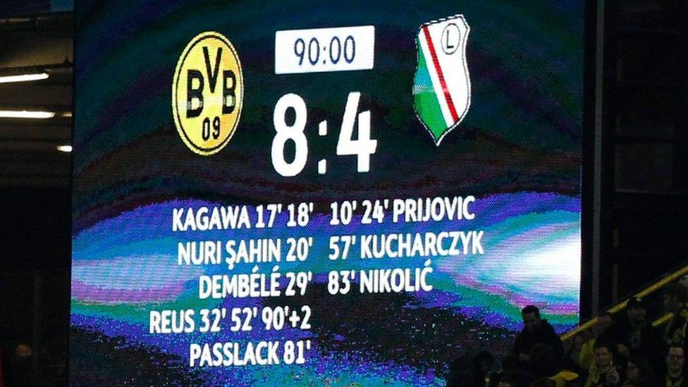 The scoreboard at Dortmund