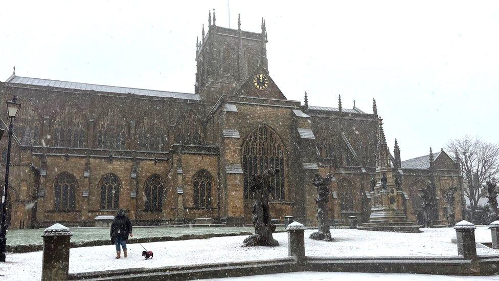 Sherborne Abbey in the snow