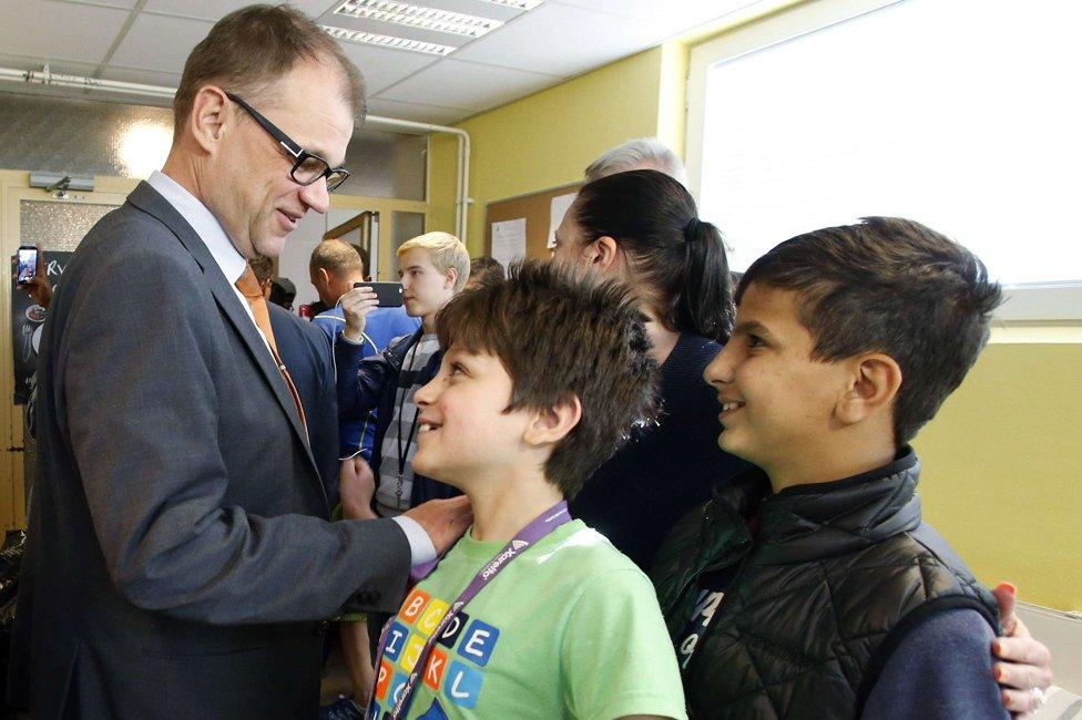 Finland's Prime Minister Juha Sipila visits a Reception Centre for asylum seekers in northern Finland