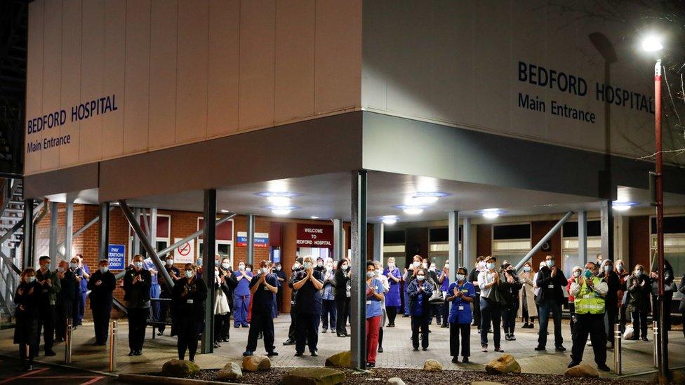 Staff at Bedford Hospital clapping