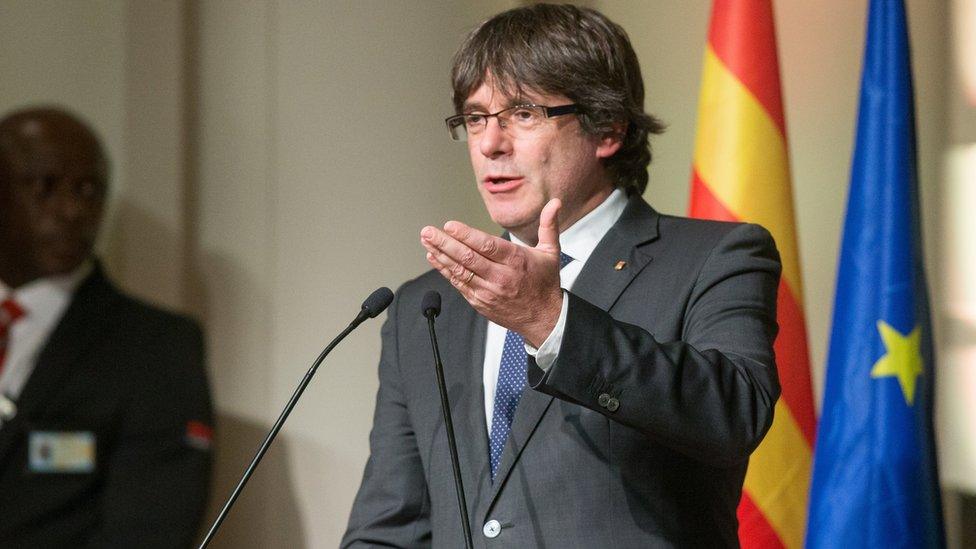 Carles Puigdemont speaking in Brussels, 7 Nov 17