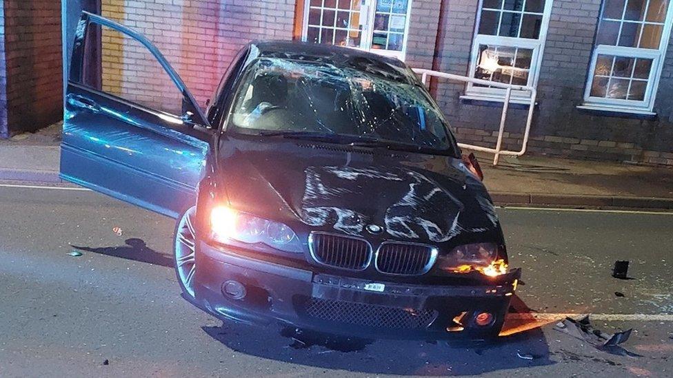 The scene of a car crash in Brandon, Suffolk