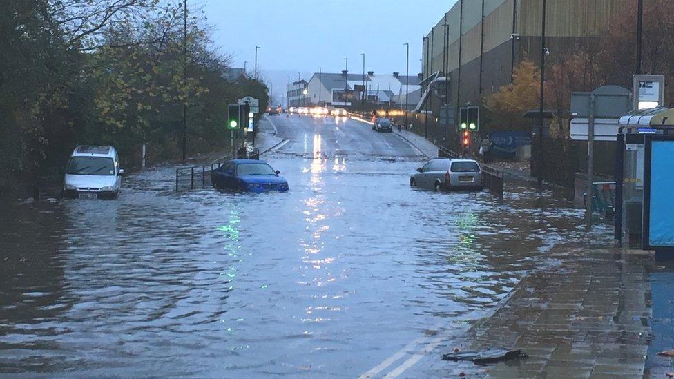 Cars were submerged outside the Magna Science Centre on Sheffield Road in Rotherham