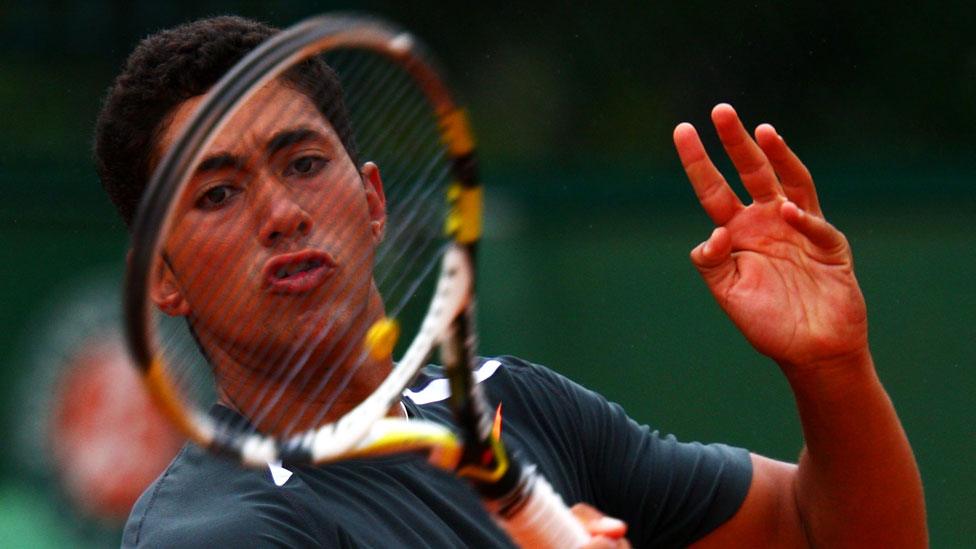 Karim Hossam playing in a boys' singles match at the French Open in 2012