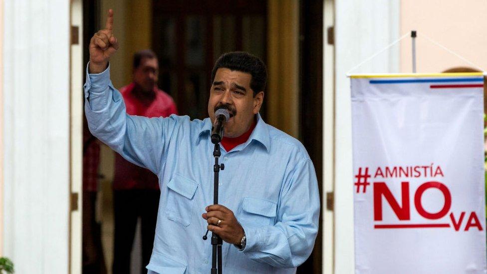 President Maduro speaks during rally against the Amnesty Law, in Caracas, Venezuela, 7 April 2016