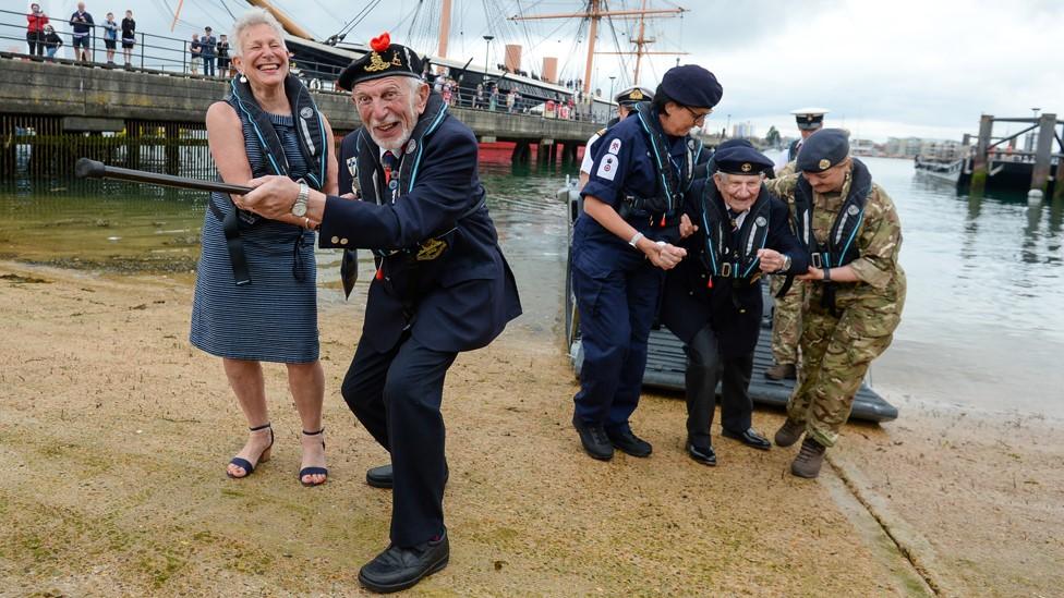 Veterans on landing craft