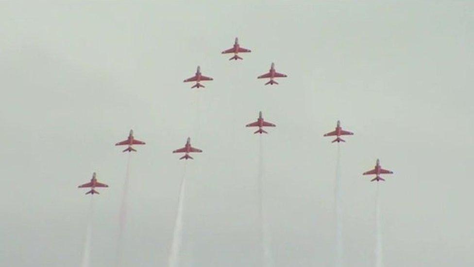 The Red Arrows performing at Clacton air show