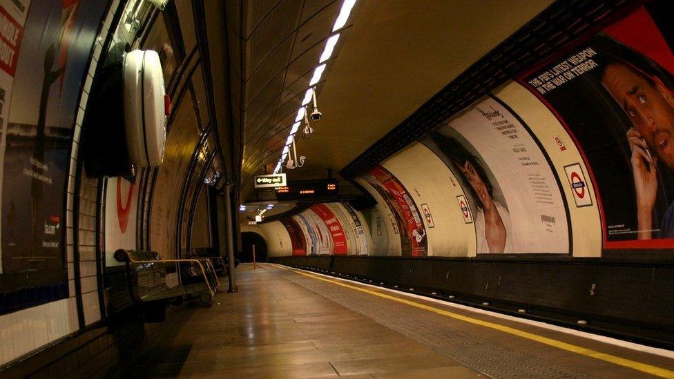 Empty platform of London night tube