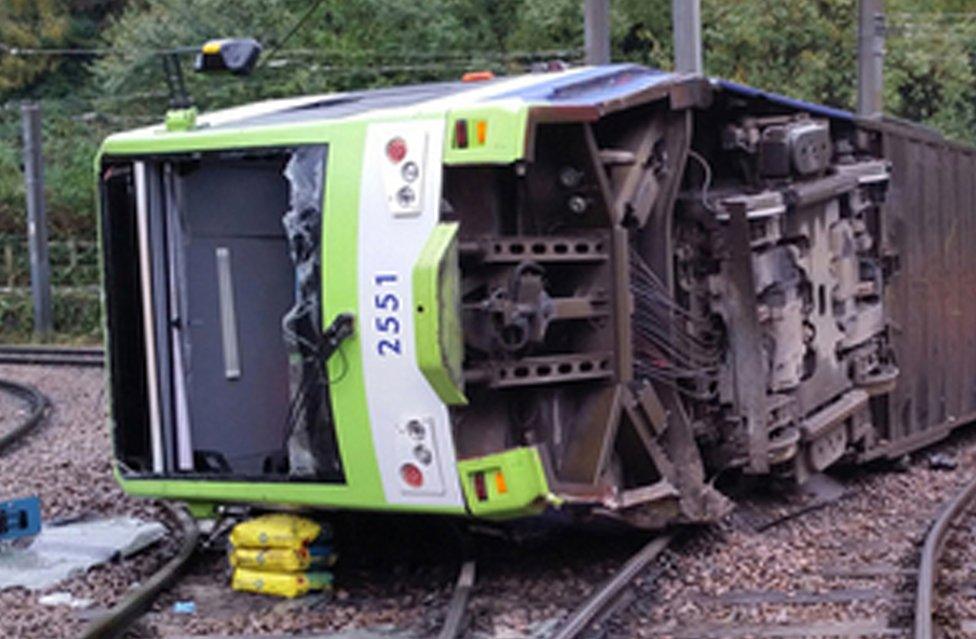 Overturned tram carriage