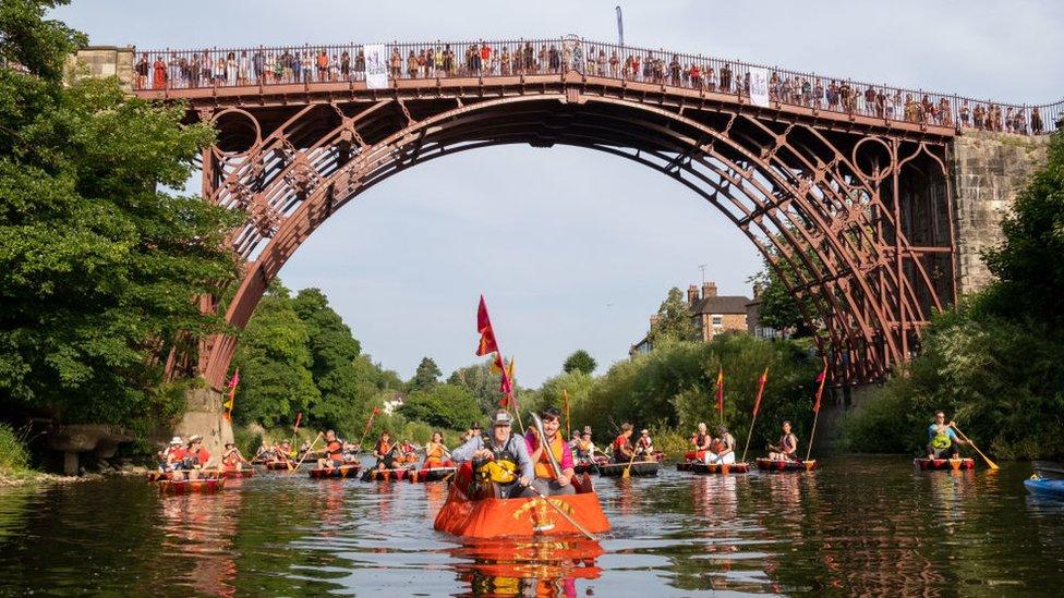 A flotilla of boats accompanied the baton down the River Severn at Ironbridge