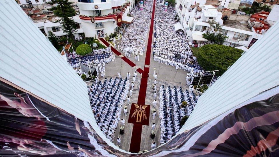 A view of the crowds gathered for a ceremony held in Guadalajara by the La Luz del Mundo church