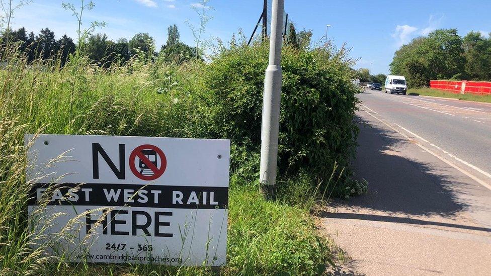 East West Rail campaign protest sign opposed to the new rail line