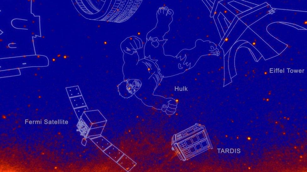 images such as the hulk and Tardis outlined by NASA using gamma rays