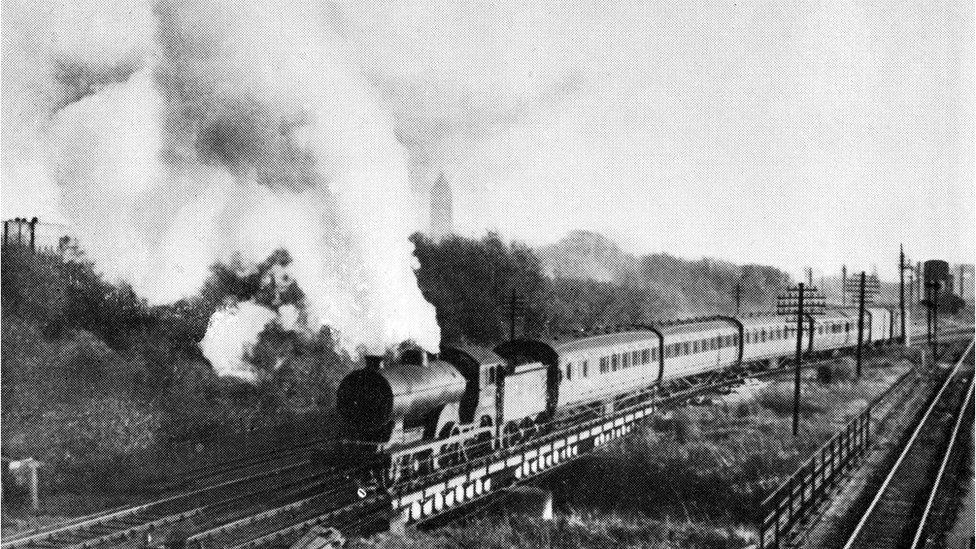 One of the last steam trains leaving Rewley Road, Oxford for Cambridge in 1951