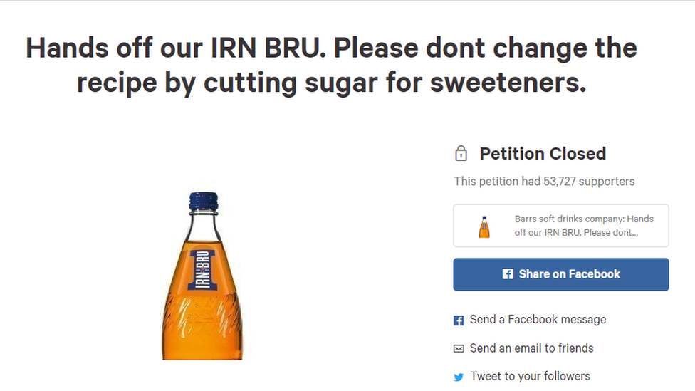 The petition to stop Irn Bru's recipe changing.