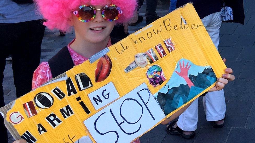 Young climate change protester in Aberystwyth