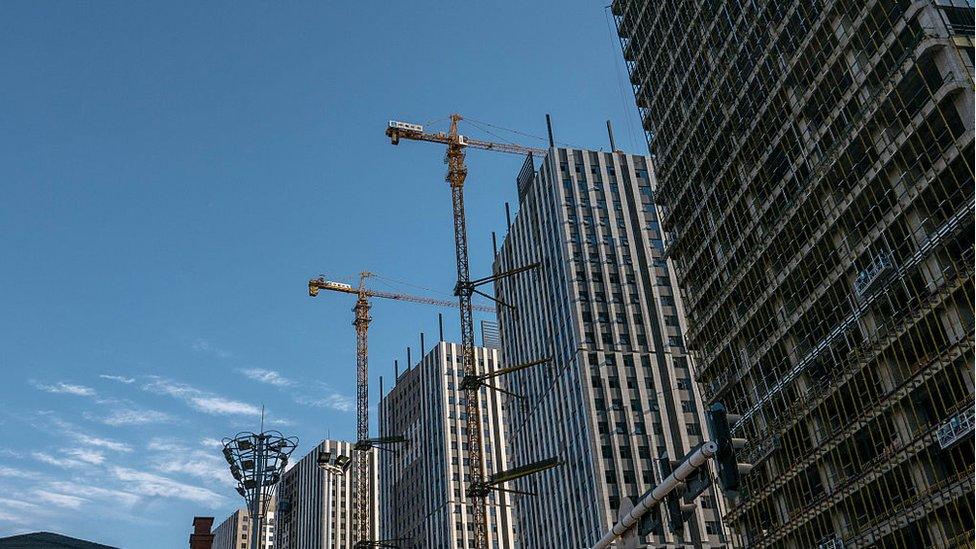 Apartment buildings under construction in China